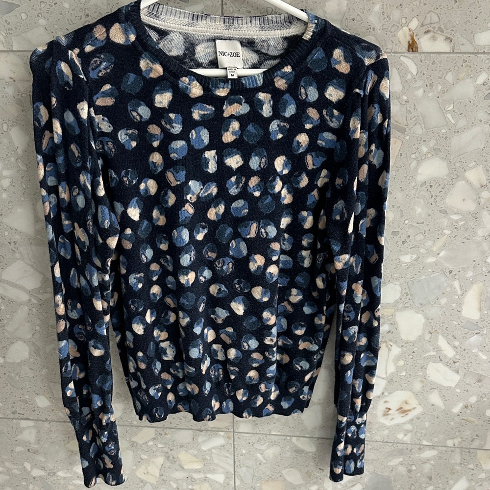 NIC+ZOE Navy and Beige Patterned Sweater
